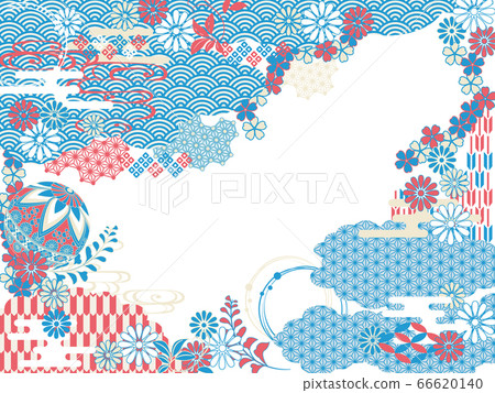 Japanese pattern for summer Refreshing blue red simple Japanese frame horizontal Japanese pattern for summer Refreshing blue red simple Japanese frame horizontal 66620140