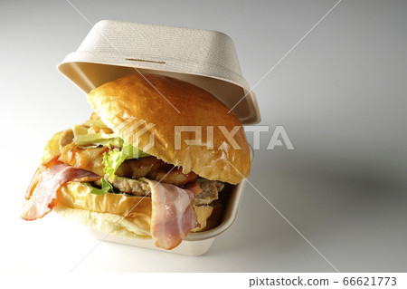 漢堡包的培根，生菜，奶酪和雞肉（白色背景）三明治 66621773