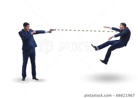 Businessman with gun threatening his competitor 66621967