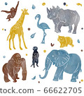野生動物園動物的自然水彩風格插圖集 66622705