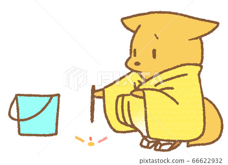 A fox (yellow) wearing a sparkler and a yukata A fox (yellow) wearing a sparkler and a yukata 66622932