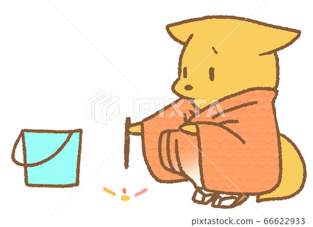 一隻戴著煙火和浴衣的狐狸(橙色) 一隻戴著煙火和浴衣的狐狸(橙色) 66622933