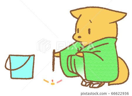 戴著煙火和浴衣的狐狸(綠色) 戴著煙火和浴衣的狐狸(綠色) 66622936