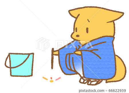 A fox (blue) wearing a sparkler and a yukata 66622939