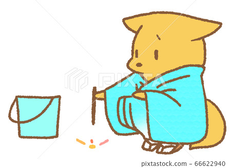 A fox (light blue) wearing a sparkler and a yukata 66622940
