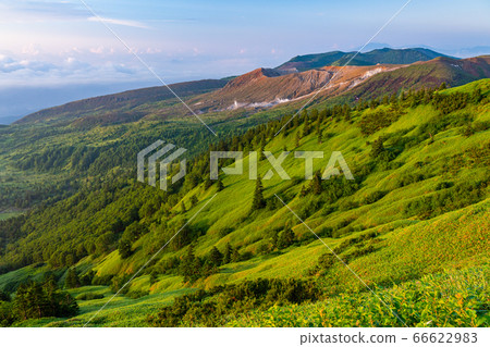 (Gunma prefecture) Kusatsu-Shirane mountain view from Shibutoge at dawn (Gunma prefecture) Kusatsu-Shirane mountain view from Shibutoge at dawn 66622983