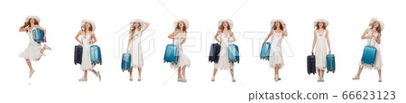 Woman in travelling concept on white Woman in travelling concept on white 66623123