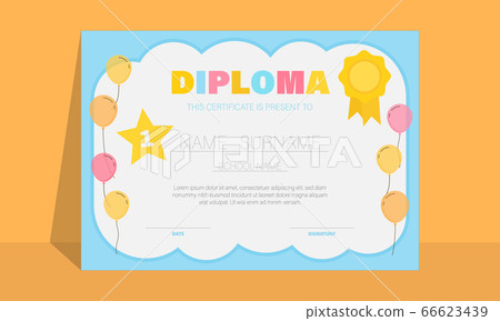 Certificate for kids with colourful balloons, 66623439