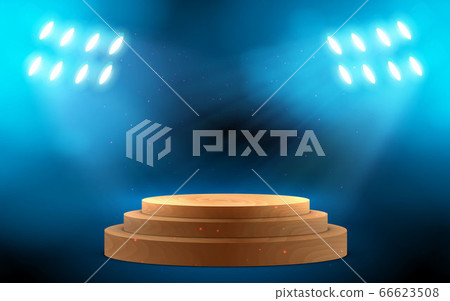 wooden podium with blue spotlight on the stage wooden podium with blue spotlight on the stage 66623508