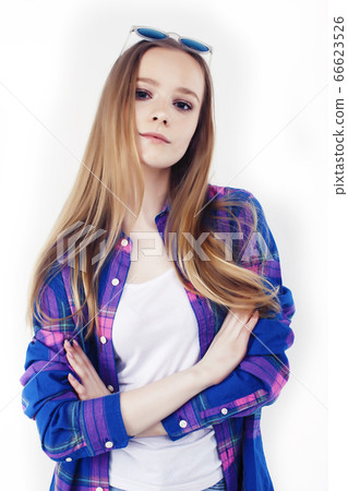 young pretty teenage hipster girl posing emotional happy smiling on white background, lifestyle people concept young pretty teenage hipster girl posing emotional happy smiling on white background, lifestyle people concept 66623526