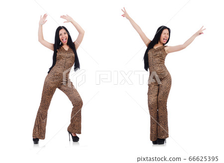 Young model in leopard prints suit isolated on white 66625395