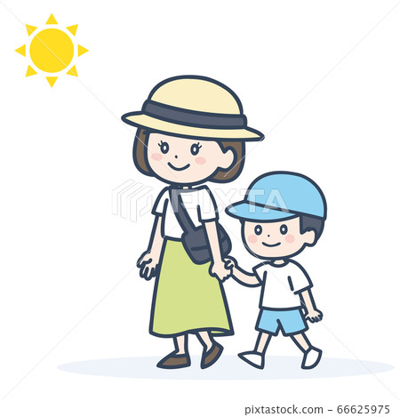 父母和孩子戴著帽子和散步的插圖 父母和孩子戴著帽子和散步的插圖 66625975