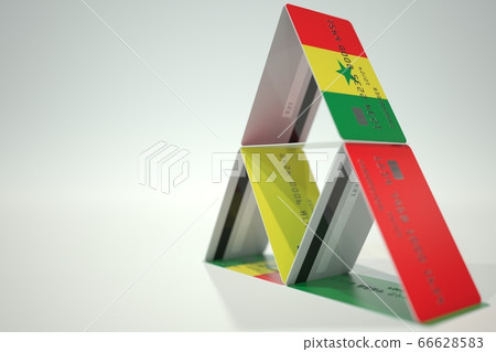 National flag of Senegal on bank card house, fictional data. Risky financial decisions related 3D rendering National flag of Senegal on bank card house, fictional data. Risky financial decisions related 3D rendering 66628583