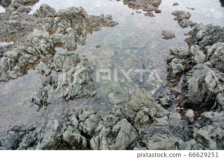 Shallow beach water and rocks 66629251