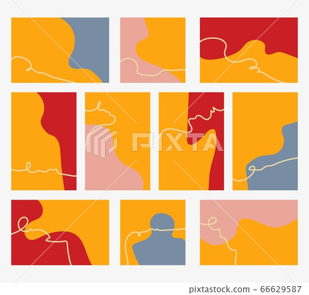 A set of rectangular horizontal, vertical, square two-color backgrounds with a thin, sinuous light line.Hand-drawn various shapes, doodles.Fashionable bright summer colors.Stock vector illustration A set of rectangular horizontal, vertical, square two-color backgrounds with a thin, sinuous light line.Hand-drawn various shapes, doodles.Fashionable bright summer colors.Stock vector illustration 66629587