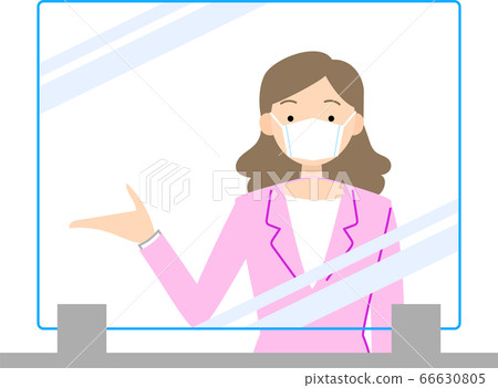 A woman who serves customers through an acrylic board 66630805