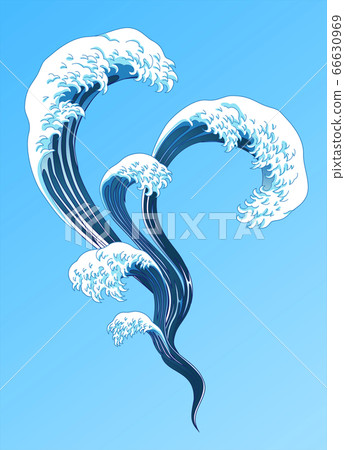 Ukiyo-e style splashing wave Ukiyo-e style splashing wave 66630969
