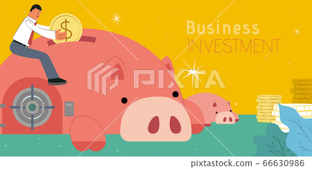 Man putting a coin into piggy bank - Stock Illustration [66630986] - PIXTA