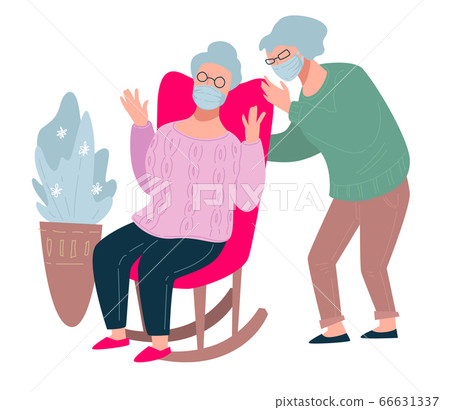 Senior people wearing protective facial masks, old character 66631337
