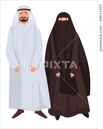 Arabic clothes for man and woman, muslim couple Arabic clothes for man and woman, muslim couple 66631405