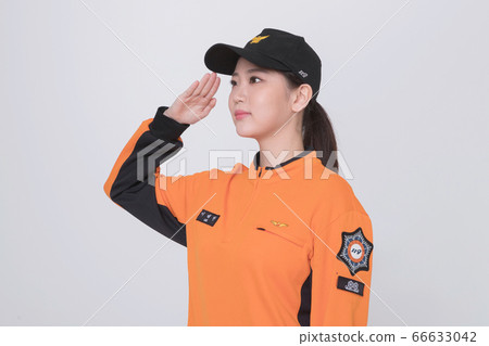Asian male and female firefighter portrait, young smiling fireman in uniform 147 Asian male and female firefighter portrait, young smiling fireman in uniform 147 66633042