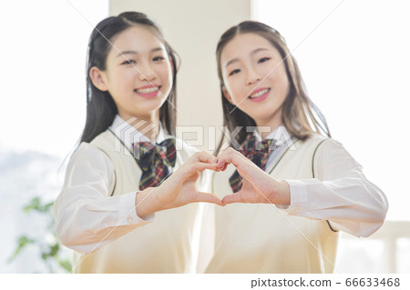Group of school students portrait, happy smiling male and female students 194 66633468