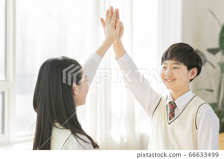Group of school students portrait, happy smiling male and female students 188 66633499