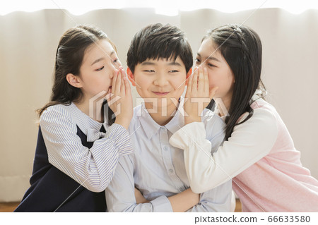 Group of school students portrait, happy smiling male and female students 130 66633580