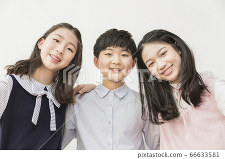 Group of school students portrait, happy smiling male and female students 151 66633581