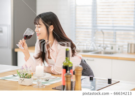 Young asian woman's Daily life concept. Enjoying daily routine 568 66634213