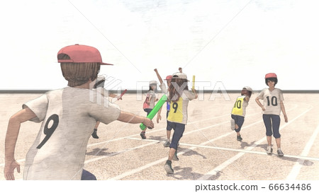 School athletic meet relay start, no audience, no building Illustration 27 66634486