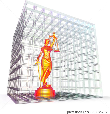 Prison bars and Lady of Justice 3d rendering 66635207