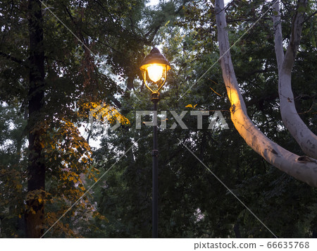 Lighted vintage lantern at the beginning of Lighted vintage lantern at the beginning of 66635768