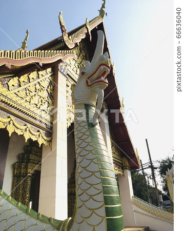 Beautiful finely of Ancient King of Naga statue, traditional Thai style decorative in temple Beautiful finely of Ancient King of Naga statue, traditional Thai style decorative in temple 66636040