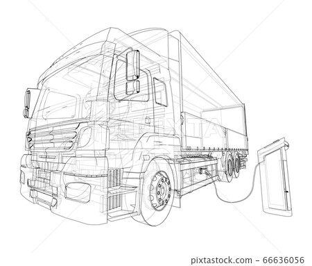 Electric Truck Charging Station Sketch. Vector 66636056