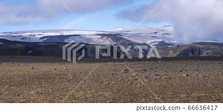 Panoramic Icelandic lava desert landscape with top 66636417