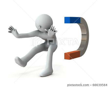 一個人被磁鐵吸引。 3D渲染 66639564