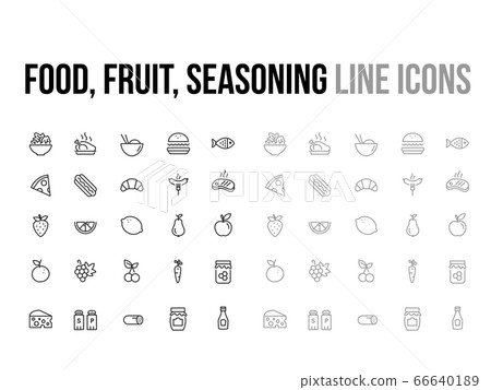 Food, fruit, seasoning vector thin line icon collection - app and mobile web responsive Food, fruit, seasoning vector thin line icon collection - app and mobile web responsive 66640189