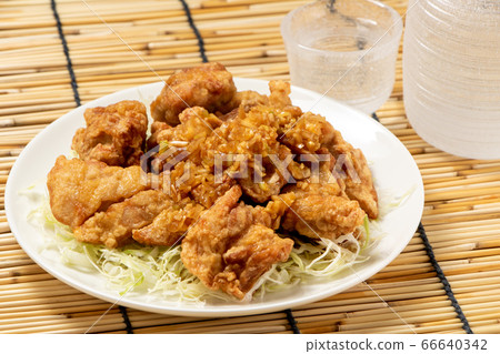 油山羊雞。炸雞,蔥醬油。夏天緣故(冷緣故)快餐的圖像。 油山羊雞。炸雞,蔥醬油。夏天緣故(冷緣故)快餐的圖像。 66640342