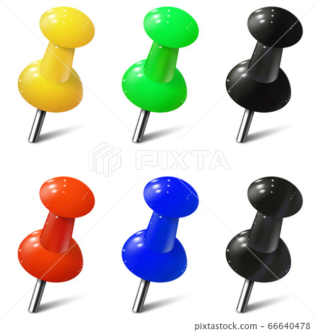 Set of realistic push pins in different colors.... - Stock Illustration ...