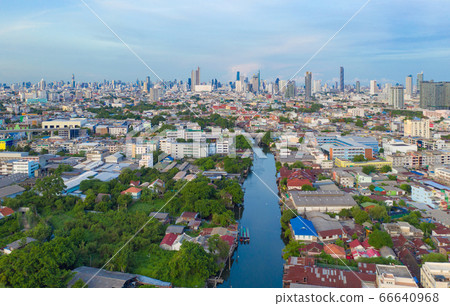 Aerial view of Chao Phraya River, Bangkok Downtown 66640968