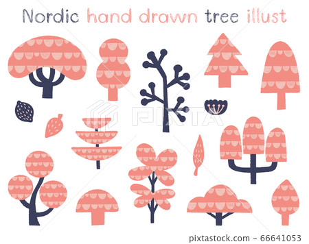 Scandinavian Hand Drawn Tree Illustration Material Stock Illustration