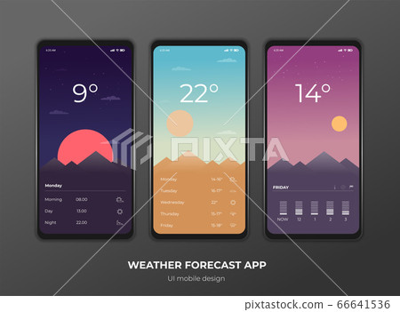 Weather Forecast App Ux Ui Design Mockup Vector Stock Illustration 66641536 Pixta