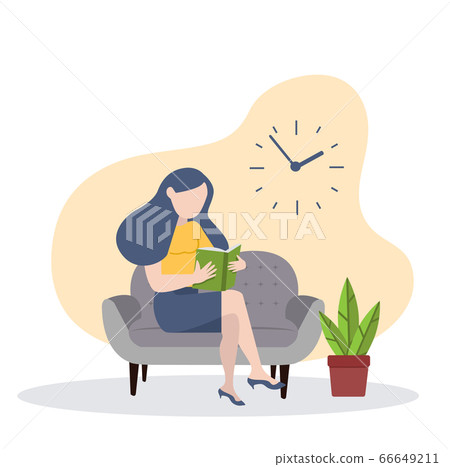 woman sit reading book on the sofa concept - Stock Illustration ...