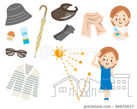 一套針對曬傷的女人的插圖集 66650817