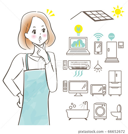 Young woman in apron / image of IOT / ZEH and savings / pastel painting / hand drawing Young woman in apron / image of IOT / ZEH and savings / pastel painting / hand drawing 66652672