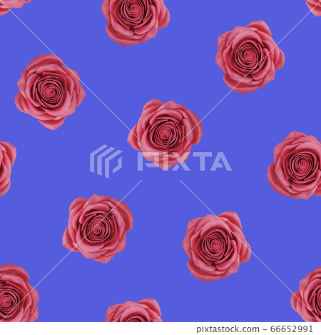 seamless pattern of red roses on a blue background - Stock Illustration ...