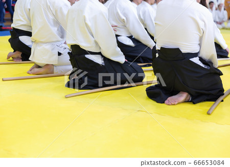 People in kimono on martial arts weapon training seminar 66653084