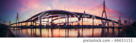 Bhumibol bridge views at sunset in Bangkok Thailand 66653151