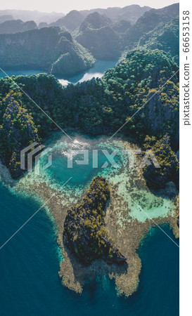 Aerial view of the Twin Lagoon in coron island, Palawan, Philippines 66653158